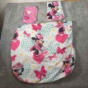 Disney Minnie Mouse Twin Sheet Set Hearts Pink 3 Pc Kids Fitted Flat Pillowcase